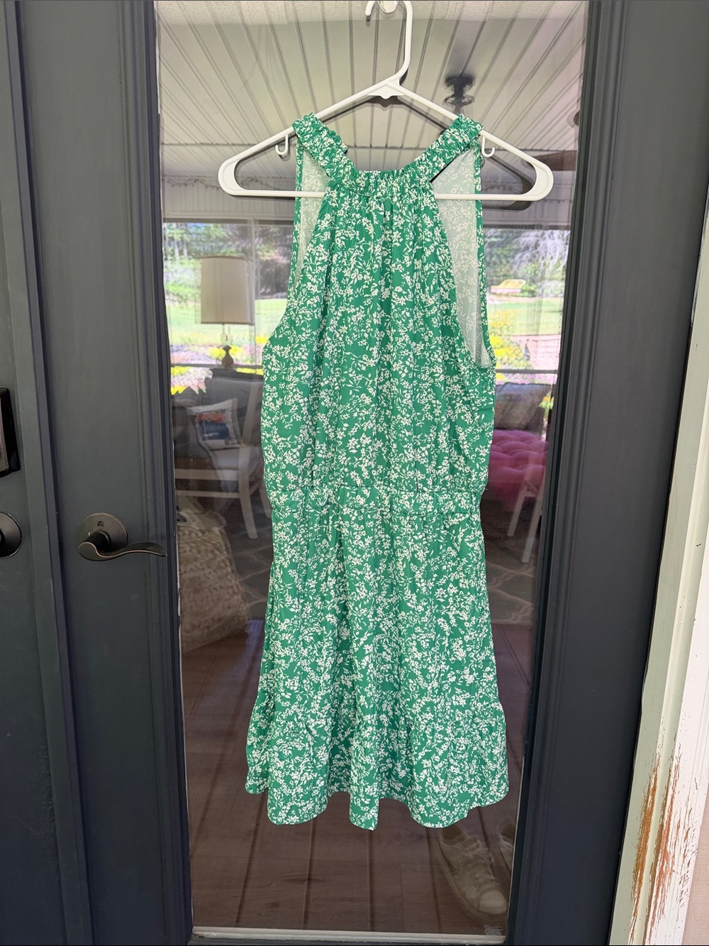 Green Floral Halter Sundress - Women's Dress